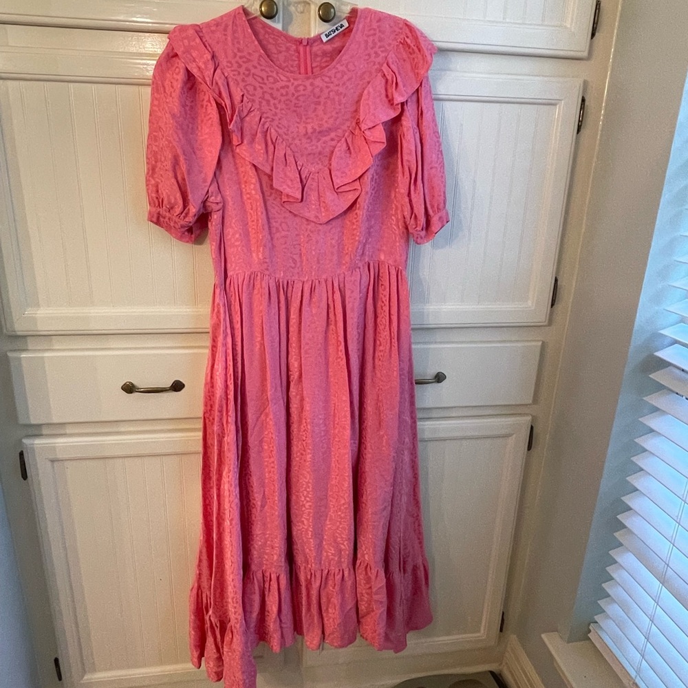 Batsheva Silk dress pink leopard size 12.